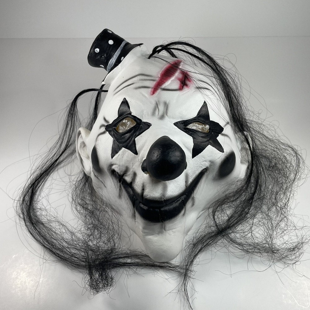 Killer Clown Rubber Adult Mask White Black Makeup Forehead Wound creepy scary